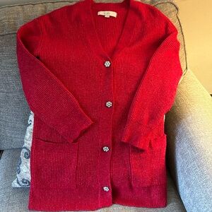 LOFT Red Cardigan Broach Button Up SIZE MEDIUM